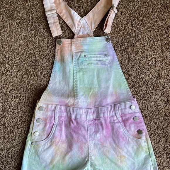 Tractr Other - Tractr White Colorful Rainbow Tie Dye Denim Overalls Unisex Youth Girl 8